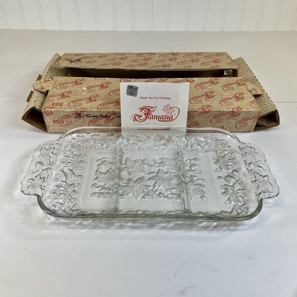 Fantasia Princess House Exclusive 3 Section Crystal Serving Dish Original Box534 - Picture 1 of 9